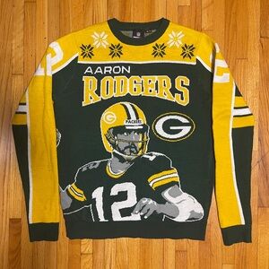 Aaron Rodgers Graphic Crewneck Sweater - Green and Yellow